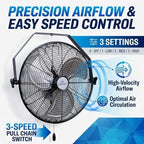 18 Inch Wall Mount Fan, 4550 CFM High Velocity Metal Fan with 3 Speeds, Sealed Motor & 360° Tilt, Heavy Duty, alternate view