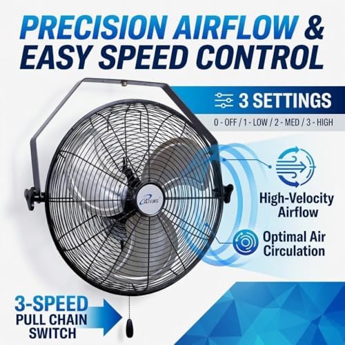 18 Inch Wall Mount Fan, 4550 CFM High Velocity Metal Fan with 3 Speeds, Sealed Motor & 360° Tilt, Heavy Duty, alternate view