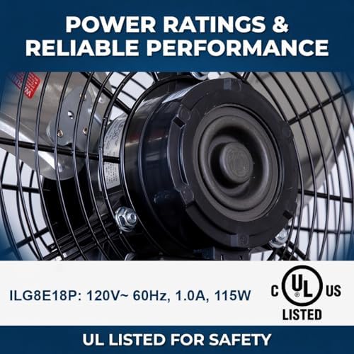 18 Inch Wall Mount Fan, 4550 CFM High Velocity Metal Fan with 3 Speeds, Sealed Motor & 360° Tilt, Heavy Duty, alternate view