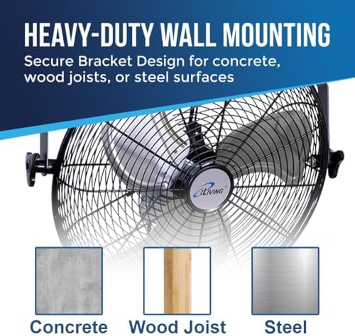 18 Inch Wall Mount Fan, 4550 CFM High Velocity Metal Fan with 3 Speeds, Sealed Motor & 360° Tilt, Heavy Duty, alternate view