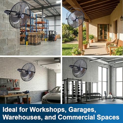 18 Inch Wall Mount Fan, 4550 CFM High Velocity Metal Fan with 3 Speeds, Sealed Motor & 360° Tilt, Heavy Duty, alternate view