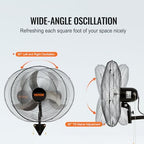 18 Inch Wall Mount Fan, Oscillating, 3-Speed, 4000 CFM, 2 Pack, alternate view 6
