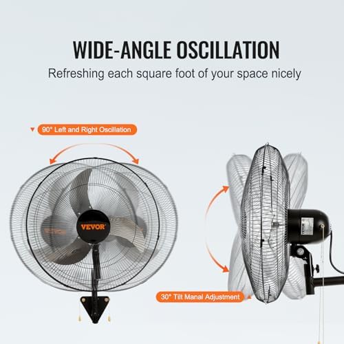 18 Inch Wall Mount Fan, Oscillating, 3-Speed, 4000 CFM, 2 Pack, alternate view 6