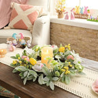 18'' Lighted Easter Wreaths for Front Door, Pre-lit Spring Door Wreath with Pastel Eggs, Daisy Flowers & Silk, alternate view