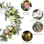 18'' Lighted Easter Wreaths for Front Door, Pre-lit Spring Door Wreath with Pastel Eggs, Daisy Flowers & Silk, alternate view