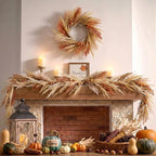 18'' Neutral Fall Pampas Wreath with Lights for Front Door in Orange and Gold, alternate view 4