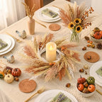 18'' Neutral Fall Pampas Wreath with Lights for Front Door in Orange and Gold, alternate view 6