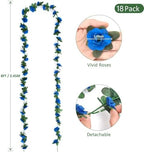 18 Pack 144 FT Artificial Flower Garland Fake Blue Roses Vines Silk Flowers in Blue, alternate view 3
