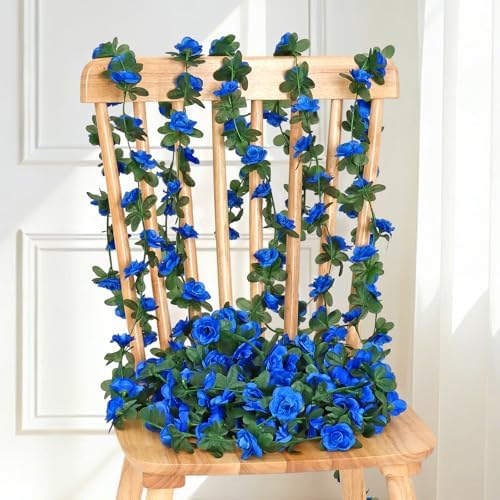 18 Pack 144 FT Artificial Flower Garland Fake Blue Roses Vines Silk Flowers in Blue, alternate view 5