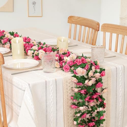 18 Pack 144 FT Artificial Flower Garland Fake Pink Roses Vines Silk Flowers, alternate view 2