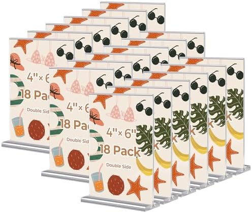 18 Pack 4x6 Acrylic Sign Holders, Clear Plastic Picture Frames 4x6 - Double-Sided Vertical Table Number Holders