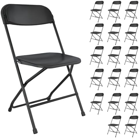 18 Pack Black Folding Chairs, Portable Party Chairs, Plastic Folding Chair, Stackable Commercial Seats with