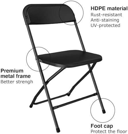 18 Pack Black Folding Chairs, Portable Party Chairs, Plastic Folding Chair, Stackable Commercial Seats with, alternate view 4