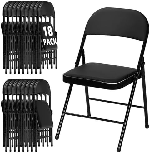 18 Pack Black Padded Folding Chairs with Metal Frame