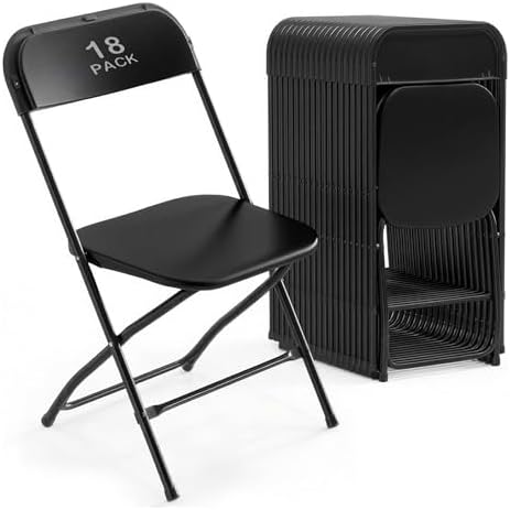 18 Pack Black Plastic Folding Chairs, Steel Frame,350lb