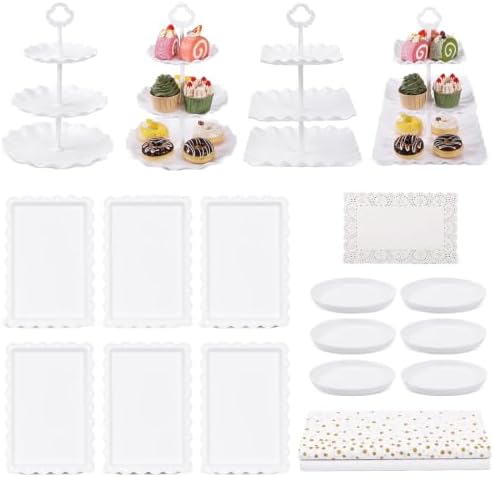 18 Pack Dessert Table Display Set 3 Tiered Tray Stand & Cupcake Holder Display Tower for Cakes, Cupcakes