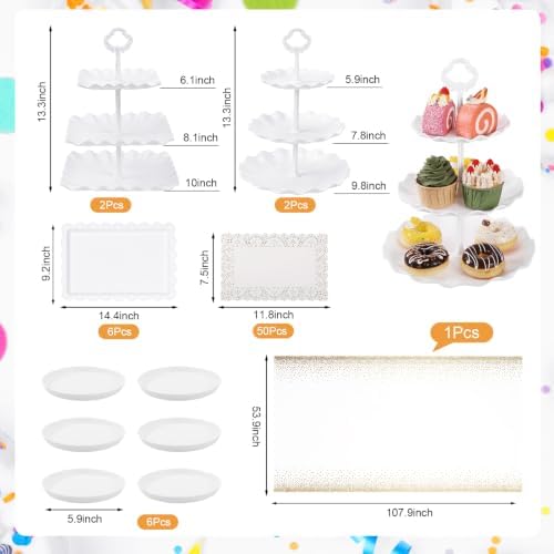 18 Pack Dessert Table Display Set 3 Tiered Tray Stand & Cupcake Holder Display Tower for Cakes, Cupcakes, alternate view 3