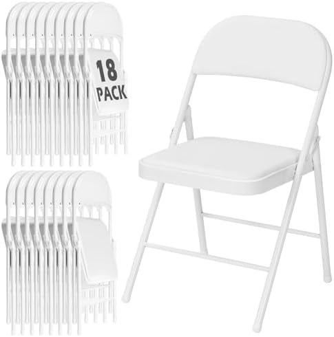 18 Pack White Padded Folding Chairs with Metal Frame