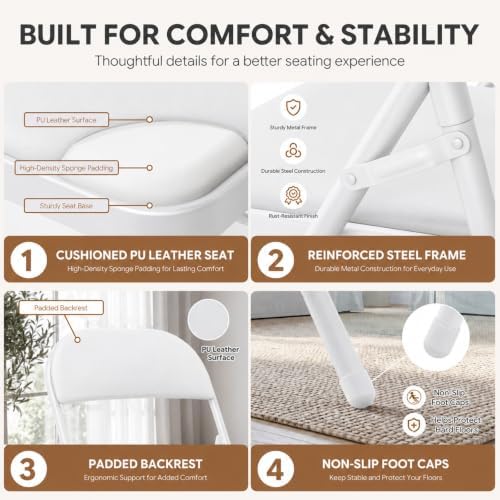 18 Pack White Padded Folding Chairs with Metal Frame, alternate view 5