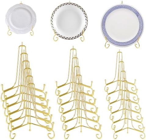 18 Pcs 4/6/8 Inch Plate Stands for Display, Gold Iron Small Easels Tabletop Picture Stand Multifunctional