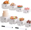 18 Pcs Buffet Risers Set, 8 White Acrylic Stand, 8 Signs, 2 Markers in white