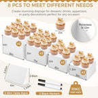 18 Pcs Buffet Risers Set, 8 White Acrylic Stand, 8 Signs, 2 Markers in white, alternate view 3