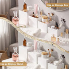 18 Pcs Buffet Risers Set, 8 White Acrylic Stand, 8 Signs, 2 Markers in white, alternate view 5