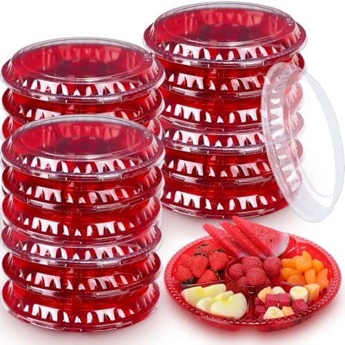 18 Pcs Christmas Plastic Divided Serving Tray with Lid 10" Dishes in Red