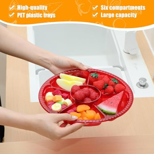18 Pcs Christmas Plastic Divided Serving Tray with Lid 10" Dishes in Red, alternate view 5