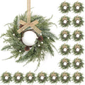 18 PCS Christmas Wreath Christmas Kitchen Cabinet Wreaths with Burlap Ribbon Mini Wreath Pine Garland Frosted