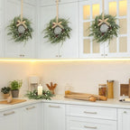 18 PCS Christmas Wreath Christmas Kitchen Cabinet Wreaths with Burlap Ribbon Mini Wreath Pine Garland Frosted, alternate view