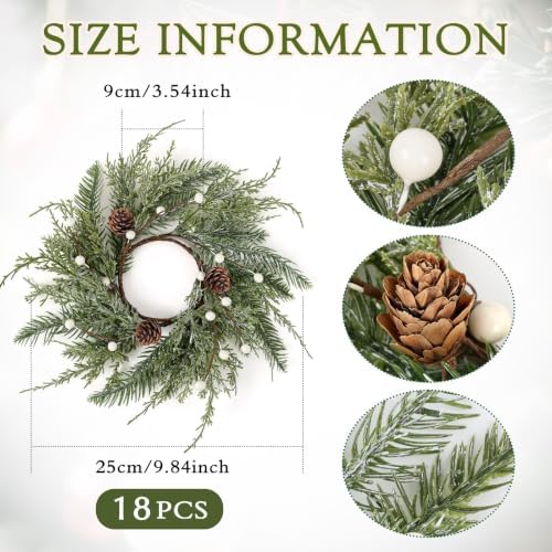 18 PCS Christmas Wreath Christmas Kitchen Cabinet Wreaths with Burlap Ribbon Mini Wreath Pine Garland Frosted, alternate view