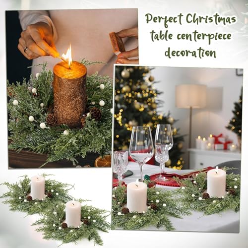 18 PCS Christmas Wreath Christmas Kitchen Cabinet Wreaths with Burlap Ribbon Mini Wreath Pine Garland Frosted, alternate view