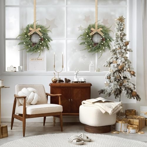 18 PCS Christmas Wreath Christmas Kitchen Cabinet Wreaths with Burlap Ribbon Mini Wreath Pine Garland Frosted, alternate view