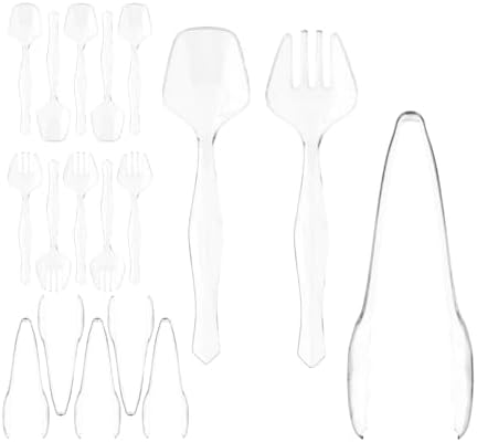 18 Pcs Clear Plastic Serving Utensils Set - 6 Clear Plastic Serving Spoons, 6 Tongs And 6 Forks - Heavy Duty