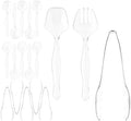 18 Pcs Clear Plastic Serving Utensils Set - 6 Clear Plastic Serving Spoons, 6 Tongs And 6 Forks - Heavy Duty