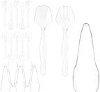 18 Pcs Clear Plastic Serving Utensils Set - 6 Clear Plastic Serving Spoons, 6 Tongs And 6 Forks - Heavy Duty