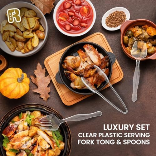 18 Pcs Clear Plastic Serving Utensils Set - 6 Clear Plastic Serving Spoons, 6 Tongs And 6 Forks - Heavy Duty, alternate view