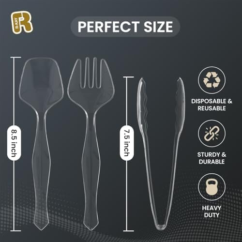 18 Pcs Clear Plastic Serving Utensils Set - 6 Clear Plastic Serving Spoons, 6 Tongs And 6 Forks - Heavy Duty, alternate view