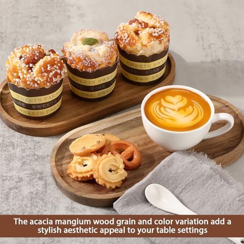 18 Pieces Acacia Wood Tray Set, Serving Platters, 10 x 5 Inch in 10 x 5 Inch in Brown, alternate view 6