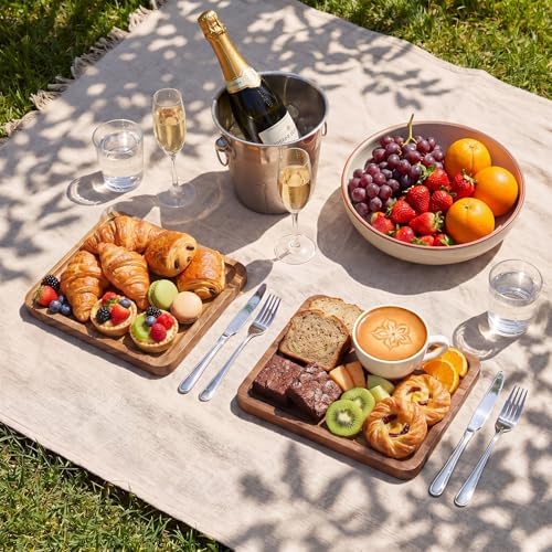 18 Pieces Acacia Wood Tray Set, Serving Platters, 8 x 8 Inch in 8 x 8 Inch in Tray, alternate view 2