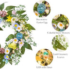18'' Pre-lit Easter Wreath for Front Door, Lighted Spring Door Wreath with Pastel Egg & Daisy Flower, Artificial, alternate