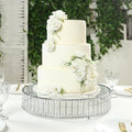 18" Round Silver Crystal Cake Stand - Large Mirror Glass Top Metal Dessert Display with Hanging Beads for Tiered