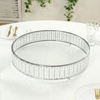 18" Round Silver Crystal Cake Stand - Large Mirror Glass Top Metal Dessert Display with Hanging Beads for Tiered, alternate