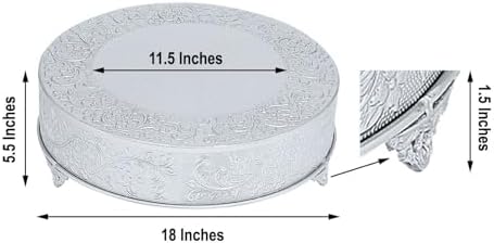 18" Silver Round Embossed Metal Cake Plateau Stand, Wedding Dessert Table Display Riser in Silver, alternate view 2