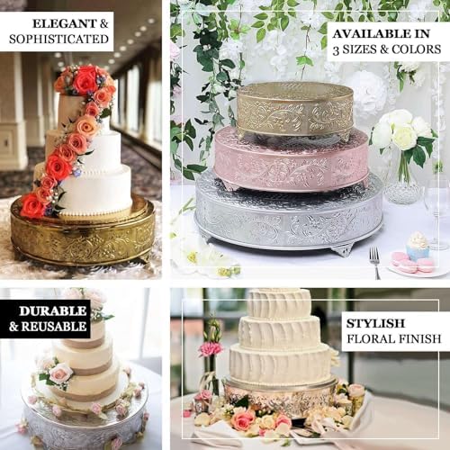 18" Silver Round Embossed Metal Cake Plateau Stand, Wedding Dessert Table Display Riser in Silver, alternate view 4