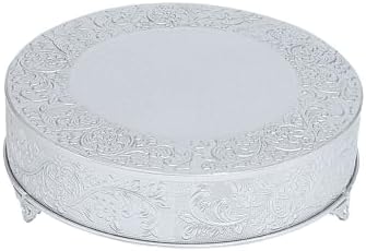 18" Silver Round Embossed Metal Cake Plateau Stand, Wedding Dessert Table Display Riser in Silver, alternate view 7