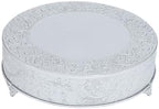18" Silver Round Embossed Metal Cake Plateau Stand, Wedding Dessert Table Display Riser in Silver, alternate view 7