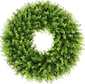 18'' Small Boxwood Wreaths for Front Door, Artificial Wreath with Green Bow for Front Door Wall Window Decor