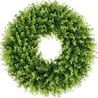 18'' Small Boxwood Wreaths for Front Door, Artificial Wreath with Green Bow for Front Door Wall Window Decor